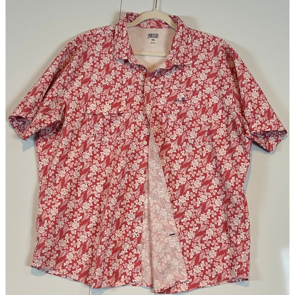 IZOD Saltwater Men's XXL Pinkish/Red Hawaiian Floral Short Sleeve Shirt Beach - Picture 4 of 12